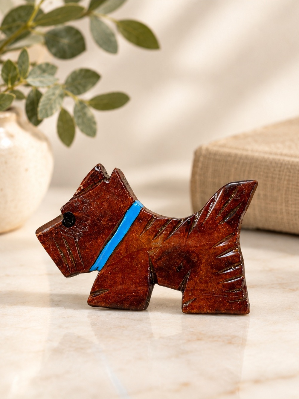 1940s Vintage Hand Carved Wood Scottie Dog Brooch Folk Art Pin 2.5” - Picture 6 of 6